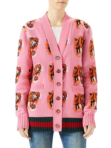 gucci tiger cardigan pink|gucci lamb print sweater.